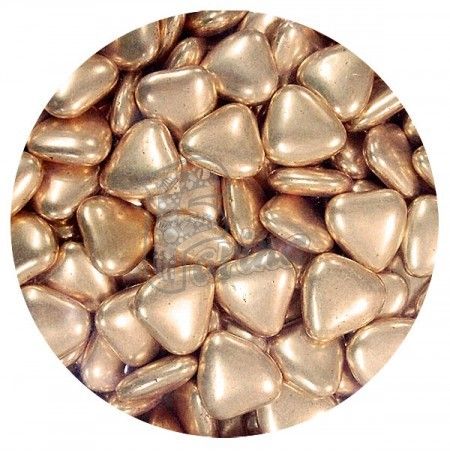 Декор шоколадный "Сердца", золотой 20-22мм. - 50 г.< фото цена